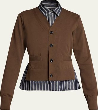 sacai Mixed-Media Striped Layered Cardigan