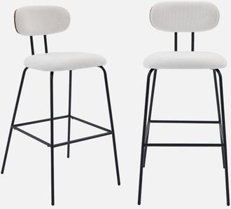 Sweeek Sweeek - Taburete De Bar Con Tela Repelente Al Agua Y Patas De Metal Negro, Set De 2, Erin, Blanco, 44x51x103 Cm