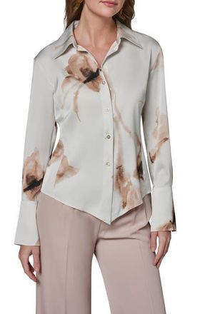 DKNY Floral Print Button-Up Shirt in Light Tuscan Grey Mult at Nordstrom, Size X-Small