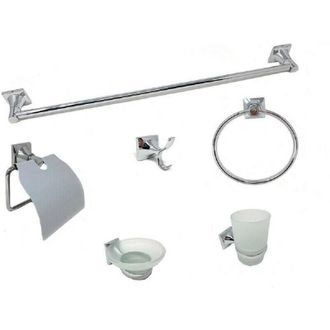 Trade Shop Trade Shop - Set Bagno 6 Accessori Acciaio Vetro Portasaponetta Rotolo Spazzolini Asciugamano
