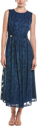 Anne Klein Pleated Neckline A-Line Midi Dress