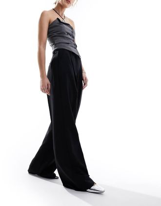 Jack & Jones wide leg tailored pants in black