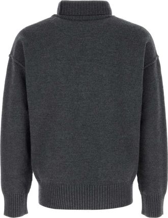 Ami Mens Felted Sweater Gray Virgin Wool