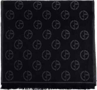 Giorgio Armani Bufanda de Lana con Monograma - Accessories - Hombre - Azul - ONE SIZE