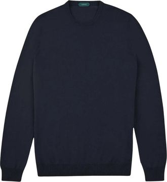 Zanone Slim fit ronde hals van gecertificeerd cr&ecirc;pe katoen - Heren - Ronde hals truien - Blauw - 3XL - Katoen - Truien & Vesten