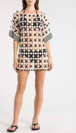 Ramy Brook Betsy Open Stitch Cover-Up Dress in Black/Sandstone Crochet at Nordstrom, Size X-Large