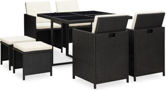 vidaXL Vidaxl - 9 Piece Outdoor Dining Set with Cushions Poly Rattan Black