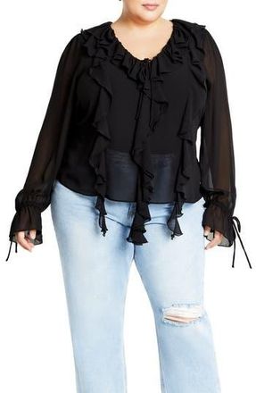 City Chic Felix Ruffle Long Sleeve Tiered Dress in Black at Nordstrom Rack, Size 16W