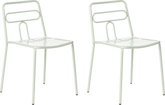 Beliani Conjunto De 2 Sillas De Jard&iacute;n De Metal Apilables Para Exteriores Verde Agerola