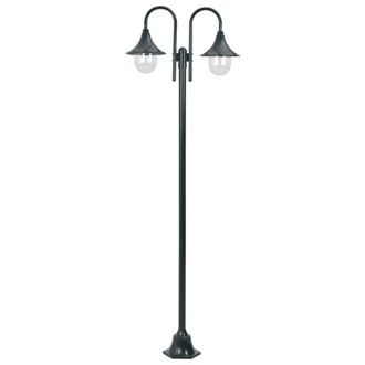 Berkfield Home Garden Post Light E27 220 cm Aluminium 2-Lantern Dark Green