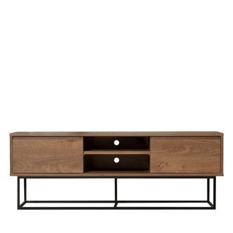 DRAWER Mueble TV de 2 cajones en madera y metal L140cm - Madera oscura