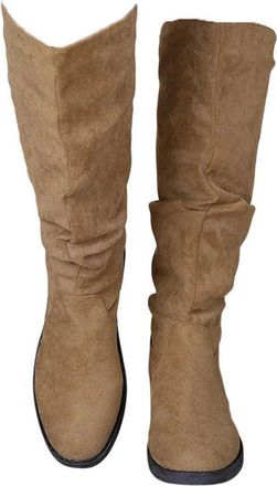 Generic Womens Knee High Suede Boots Pleated Round Toe Square Heel Winter Party Elegant Boot