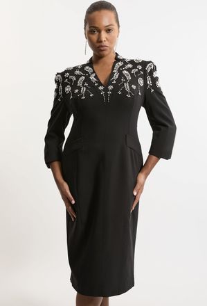 Karen Millen Plus Size Crystal Embellished Compact Stretch Belted Tailored Forever Dress