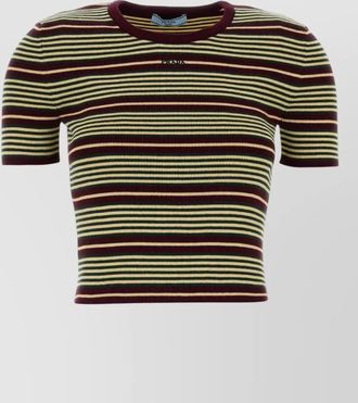 Prada embroidered cotton blend striped knit top