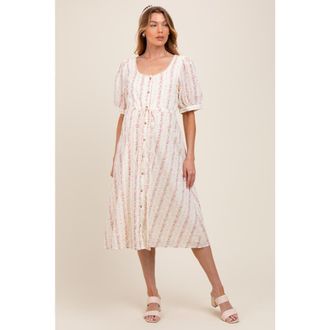 Pinkblush Swiss Dot Floral Print Button Down Midi Dress in Light Pink at Nordstrom, Size X-Large