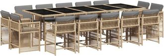 vidaXL Set Comedor De Jard&iacute;n Con Cojines 15 Pzas Rat&aacute;n Sint&eacute;tico Beige Vidaxl