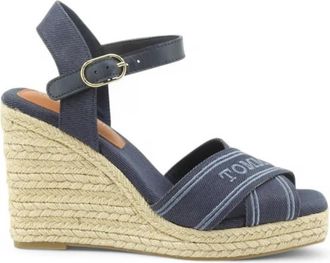 Tommy Hilfiger Espadrille sandalen met sleehak - Dames - Sleehakken - Blauw - 40 EU - Leer - Schoenen