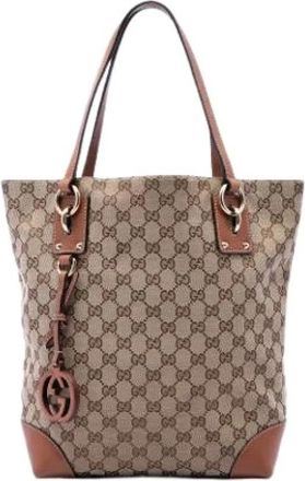 Gucci Pre-owned Vintage GG Charm Tote - Dames - Vintage Shopper - Beige - ONE Size - Leer - Vintage