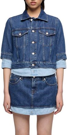 7 For All Mankind Double Layer Denim Trucker Jacket in Shadow at Nordstrom, Size X-Large