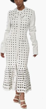 Off-white Vestito Midi EYELETS in Pelle con Cintura Off-White