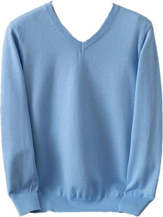 Generic Men Thick Pullover Warm Classic V-Neck Clothes Jumper Super Cashmere Sweater Light Blue XL