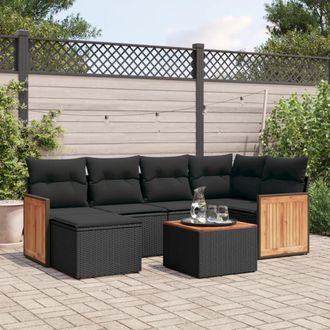 vidaXL Vidaxl - Set De Comedor De Jard&iacute;n 7 Pzas Y Cojines Rat&aacute;n Sint&eacute;tico Negro