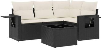 vidaXL Vidaxl - Set De Muebles De Jard&iacute;n 5 Pzas Y Cojines Rat&aacute;n Sint&eacute;tico Negro