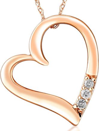 Pompeii3 Diamond Heart Pendant Necklace 18 3-Stone 10K Rose Gold