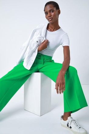 Roman Wide Leg Elastic Waist Tie Front Trouser