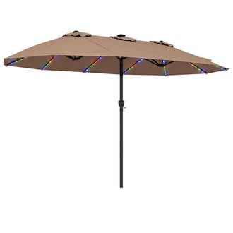 Costway Costway 15ft Double-Sided Outdoor Patio Umbrella w/144 Solar LED Lights in Brown