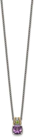 Diamond2Deal Sterling Silver with 14K Accent Cushion Amethyst and Peridot Pendant Necklace