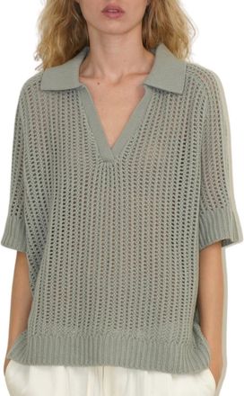 Sablyn Shalom Relaxed Split Neck Cashmere Polo In Eucalyptus