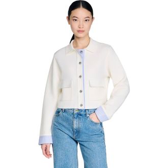 Sandro Wool polo cardigan in Ecru at Nordstrom, Size X-Small