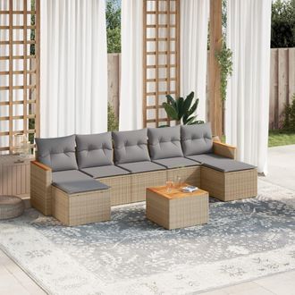 vidaXL Juego De Sof&aacute;s Jard&iacute;n Con Cojines Beige Mezcla 8 Pzas Rat&aacute;n Pe Vidaxl