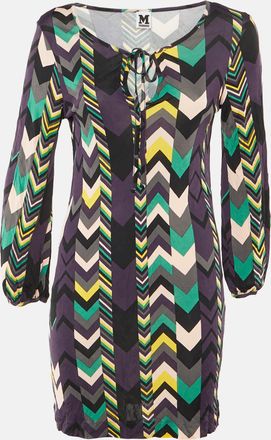 M Missoni Purple Arrow Print Jersey Fitted Dress