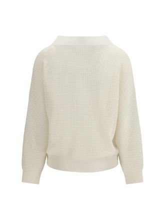 Brunello Cucinelli Womens Cashmere Net Sweater Panama+nebbia Kashmir-Capra Hircus Kashmir/capra