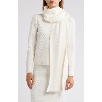 Anne Klein Diamond Stitch Scarf Mock Neck Sweater in White Dove at Nordstrom, Size Medium