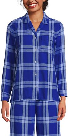 Lands End Long Sleeve Print Flannel Pajama Top in Clear Blue Sky/lapis Plaid at Nordstrom, Size X-Large