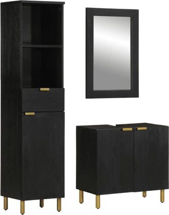 vidaXL Vidaxl - Juego De Muebles De Ba&ntilde;o 3 Pzas Madera Contrachapada Negro