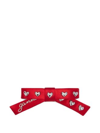 Ganni heart-studs bow-motif hair clip - women - Fabric - One Size - Red