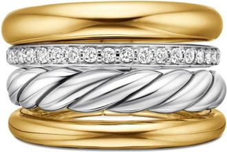 David Yurman Anello DY Mercer Multi Row in oro giallo 18kt e argento sterling con diamanti (14mm)