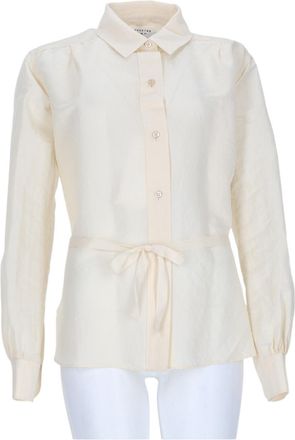 Maison Margiela Silk And Cotton Blend Blouse With Classic Collar And Puffed Sleeves