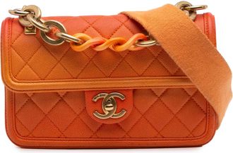 Chanel Pre-owned Womens Small Quilted Leather Flap Messenger Bag - Orange - One Size
