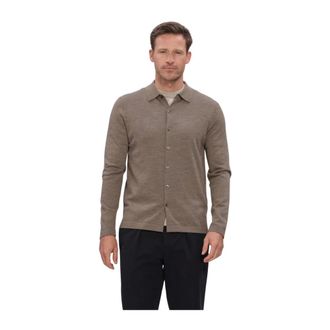 Profuomo Tops, Heren, Bruin, S, Leer, Truien Vesten Polo Full Button Ls Extrafine Merino