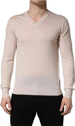 Dolce & Gabbana V-Neck Pullover - Heren - Cashmere truien - Beige - S - Truien & Vesten