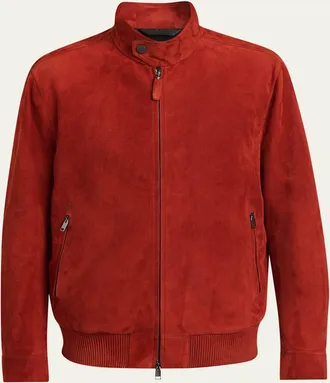 Brioni Mens Leather Stand-Collar Blouson
