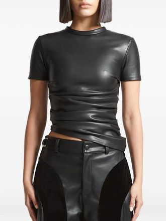 Mani&egrave;re De Voir ruched faux-leather black T-shirt - women - Polyurethane/Polyester/Spandex/Elastane - 10