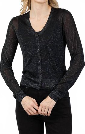 Kinross Cashmere Shimmer Button Front Vee Cardigan In Black