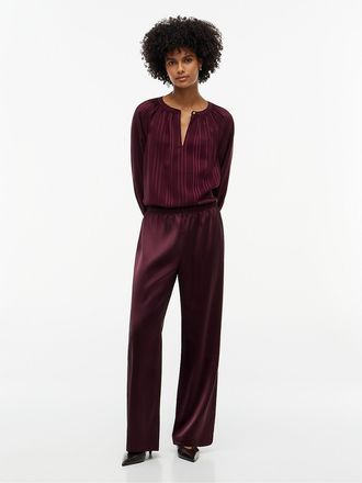 Tommy Hilfiger Womens Stretch Satin Pull-On Wide-Leg Pant - Deep Burgundy - XXL