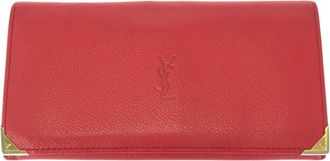 Saint Laurent Red Color Leather Long Wallet (Bi-Fold) (Pre-Owned)